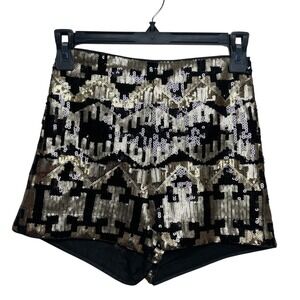 H&M Divided Womens Black Gold Sequin Geometric Pattern Party‎ Shorts Size 2